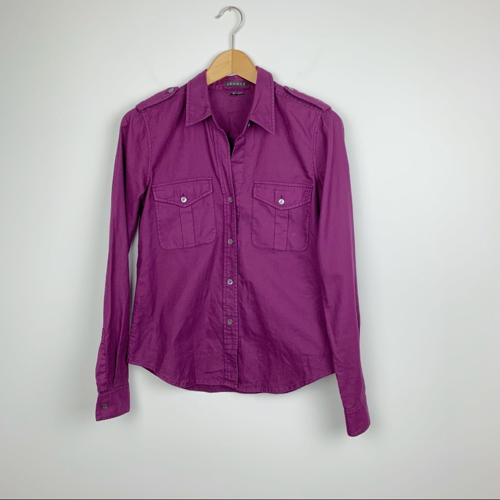 Theory purple safari button up shirt Sz P/XS